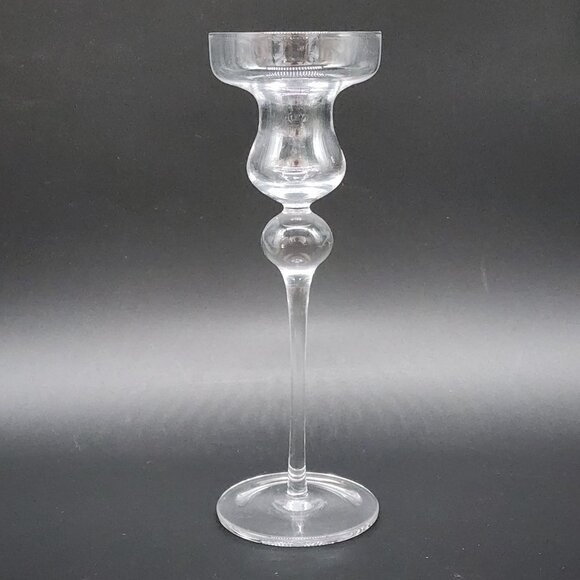 Elegant Clear Glass Candle Holder Tall Stem Design For Home Decor 9" UV Glow - Picture 2 of 8